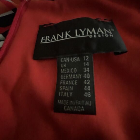 Frank Lyman BOLD Geometric Sheath Fitted Dress Black White Multi EUC Sz 12 Work - Picture 11 of 12